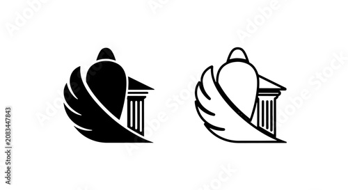 Tableau sur toile Funeral urn icon with classic column and angel wing design