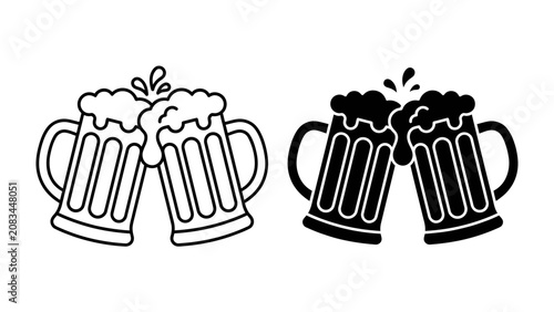 Clinking Beer Mugs: Two mugs brimming with foamy beer clink together in a celebratory toast, symbolizing friendship and good times.