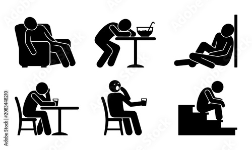фотографія Vector Icon Set: Boredom, Lethargy, and Relaxation Poses, Stick Figure Collectio