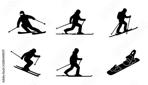 Foto Skiing and Snowboarding Silhouettes, Winter Sports Action Poses, Snowboarder Ico