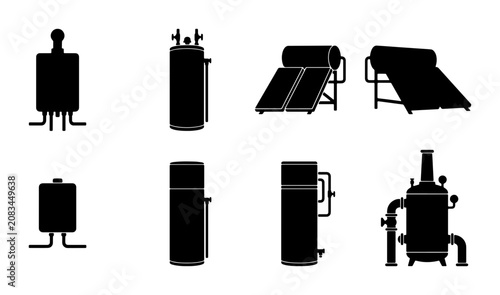 Quadro su tela Water Heater Icons Set, Boiler Silhouettes Collection, Hot Water Tank Vector Gra