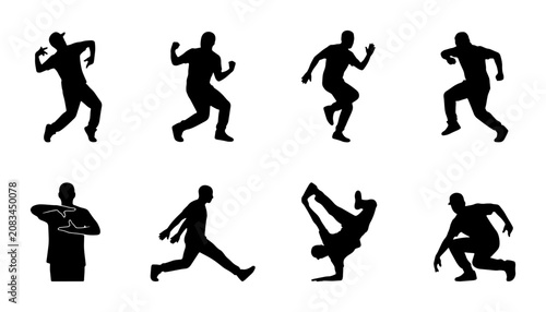 Cuadro en lienzo Dynamic Dancer Silhouettes Collection, Diverse Hip Hop Moves, Urban Street Dance