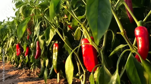 Vibrant display of fresh peppers growing in a field