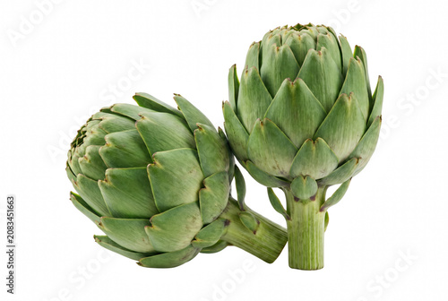 Bild auf Leinwand Two Fresh Green Globe Artichokes Side by Side