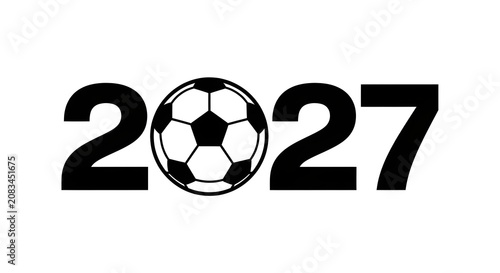 Graphic illustration of number 2027 with soccer ball concept for sports events