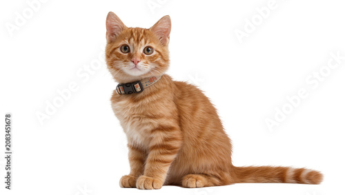 Foto Orange tabby kitten sitting wearing a collar
