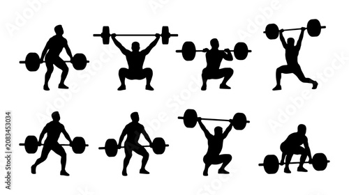 Photos Weightlifting Silhouettes, Strength Training Poses, Barbell Exercise Icons, Fitn