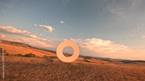 FPV drone flight through the Land Art circles of Volterra by Mauro Staccioli, Tuscany, Italy