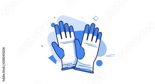 Pair Of Protective Gloves In Blue Illustrative Style, Safety And Professionalism Concept