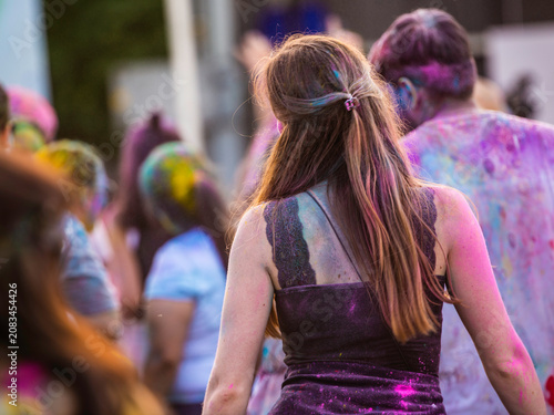 Konstfotografi Montreal, Canada - June 28 2026: Holi celebration in downtown Montreal bursts wi
