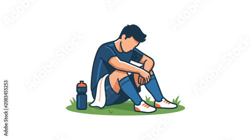 Fotografie Young man sitting on grass alone.