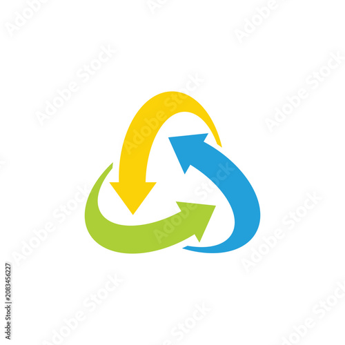 Recycling symbol with three arrows in a loop.