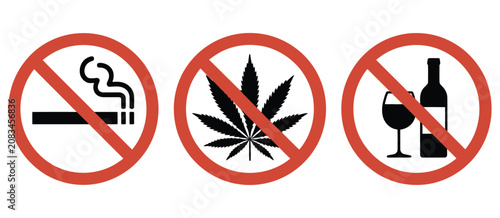 Bild auf Leinwand Prohibition icons with no smoking, no alcohol, and no drugs warning symbols for