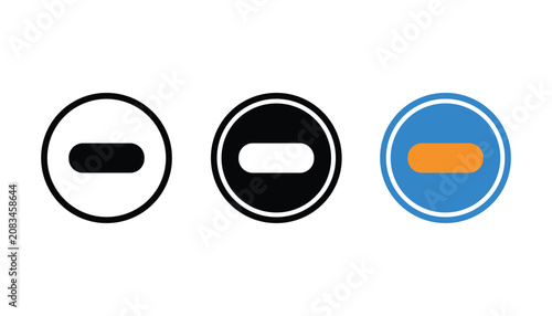 Billede på lærred Minus sign inside circle button icon set representing remove subtract or decreas