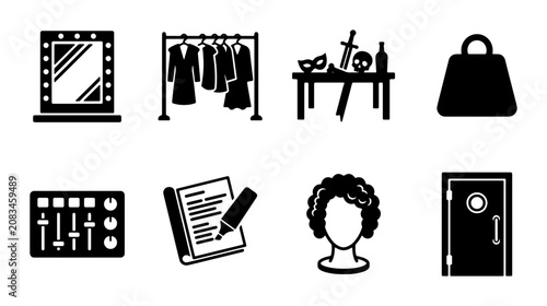 Photos Theater and Performance Icons: Stage Props, Costume Rack, Makeup Mirror, Soundbo