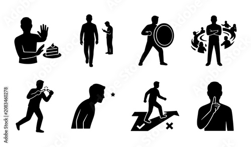 Fotografie Silhouette Icon Set: Social Interaction, Personal Challenges, and Decision Makin