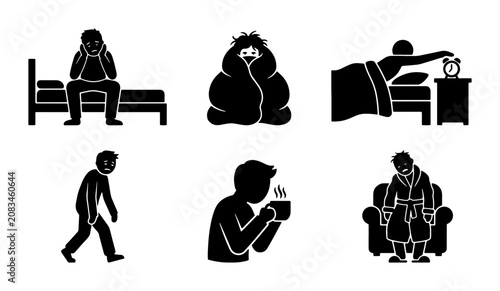 Tableau sur toile Vector Icons Depicting Sleep Deprivation, Insomnia, Fatigue, and Morning Groggin