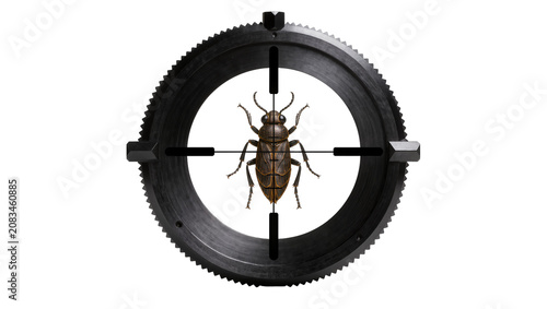 Quadro su tela Brown beetle in crosshairs of rifle scope