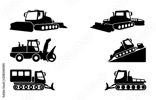 Fotografie Snow Groomer Vector Icons, Snowcat Machine Silhouettes, Winter Maintenance Equip