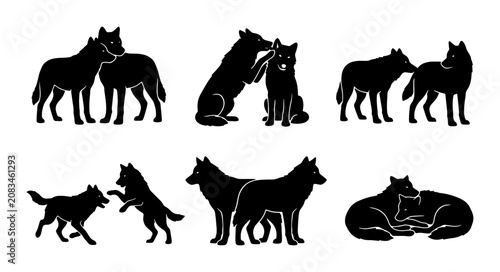 Canvastavla Wolf Pack Silhouettes, Canine Companionship Icons, Wild Animal Pairings, Vector