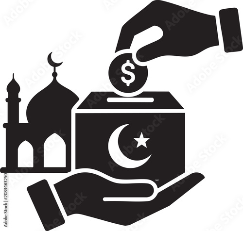 Islamic Donation Box and Charity Giving Ramadan Icon