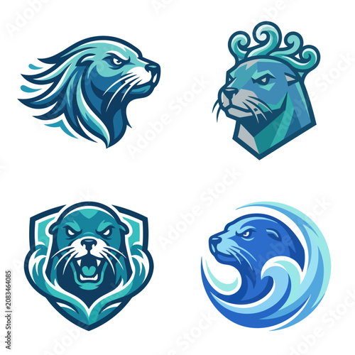 Obraz na plátně Blue Lion Panther Bear Logos.