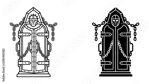 Fotografie Horror Iconography: A grim depiction of a torture device, symbolizing confinement, fear, and the dark side of human history