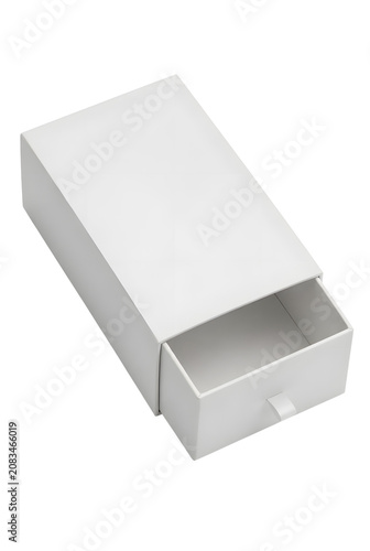 White Blank Sliding Drawer Packaging Box Mockup With Open Empty Carton On Transparent Background