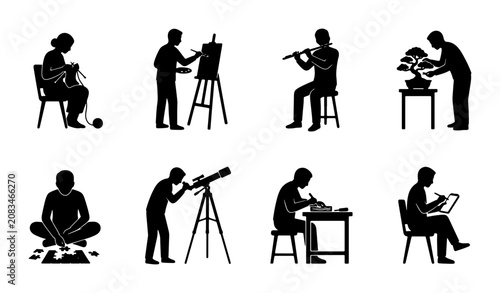 Schilderij op canvas Creative Hobbies Vector Icons, Artistic Pursuits Silhouette Collection, Crafting