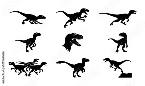 Tableau sur toile Dinosaur Silhouettes Vector Pack: Velociraptor Poses, Prehistoric Creatures, Jur
