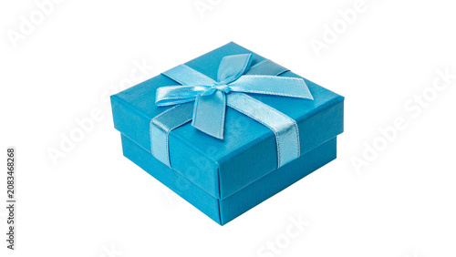 Fotografie Blue square gift box package mockup holiday present isolated on a transparent ba