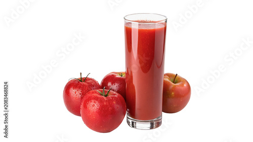 Schilderij op canvas Glass of fresh red tomato juice with tomatoes isolated on a transparent backgrou