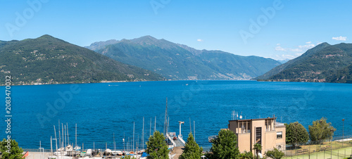 Panoramic View of Lake Maggiore from Luino on a Sunny Summer Day, Varese, Lombardy, Italy