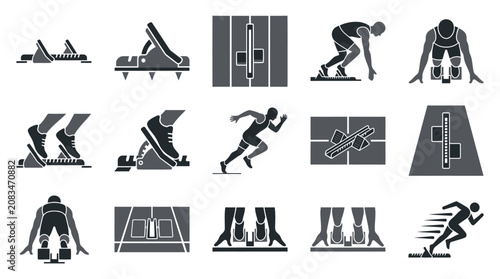 Bild auf Leinwand Black and white athletic sprint icons.