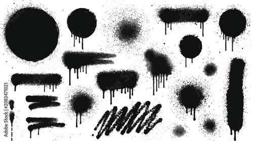 Cuadro en lienzo Collection of black ink splatters and paint smudges on white background for grap