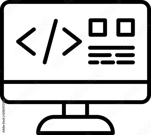 Flat Design Computer Monitor with Cursor and Menu Icons on Transparent Background