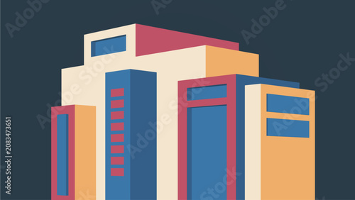 Colorful city buildings vector. Geometric 3d view of urban architectural construction illustration.