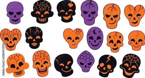 Halloween skulls in spiral composition on white background