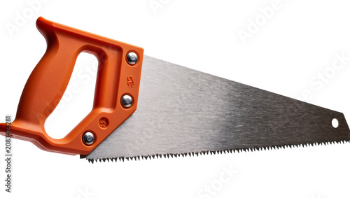 Konstfotografi Orange handled hand saw with metal blade and sharp teeth