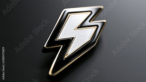 Metallic lightning bolt emblem on a dark reflective surface