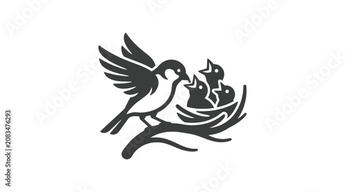 Photos Bird feeding baby in nest.
