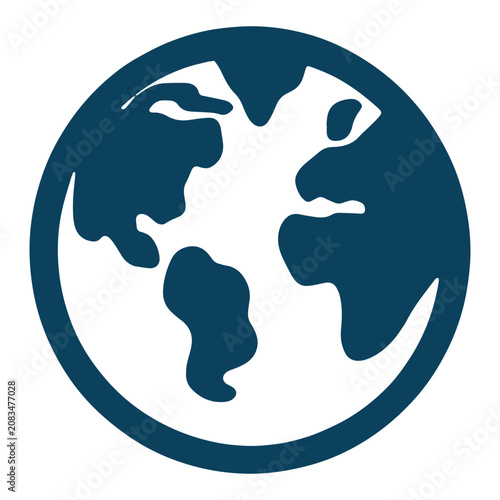 Earth Globe Icon World Map on White Background