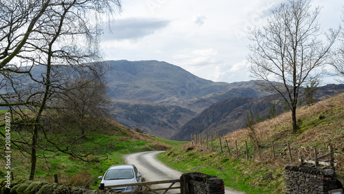 Harrison Stickle, Langdale Pikes in Lake District. View of mountains with a cloudy sky