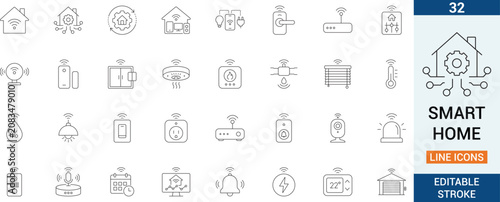 Fotografía Smart home vector line icon set