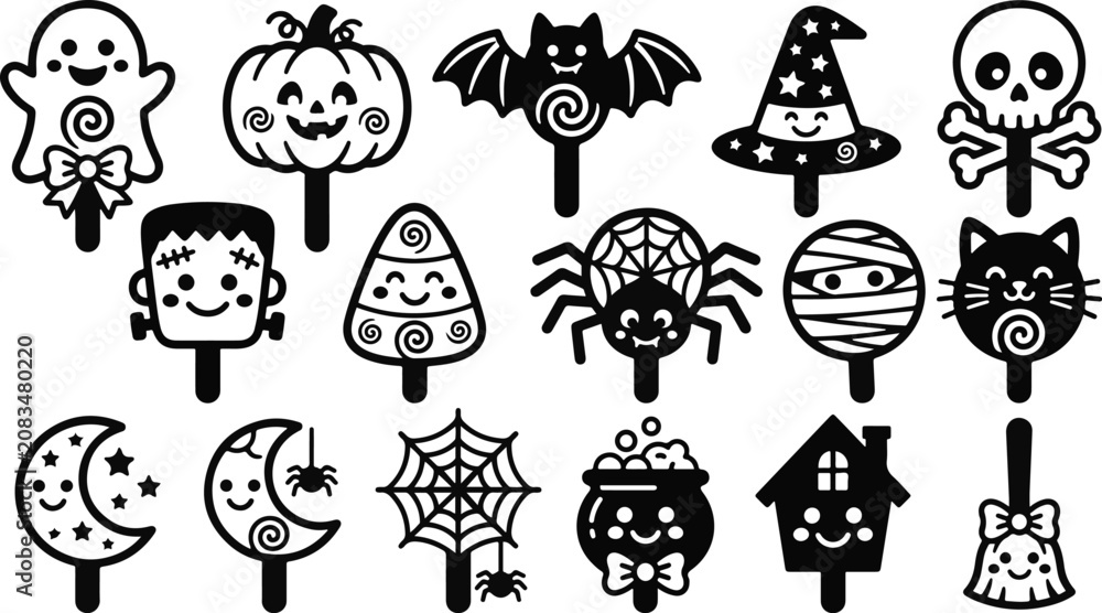 Fototapeta premium Halloween vector bundle cute spooky icons for party decorations scrapbooking and digital design projects