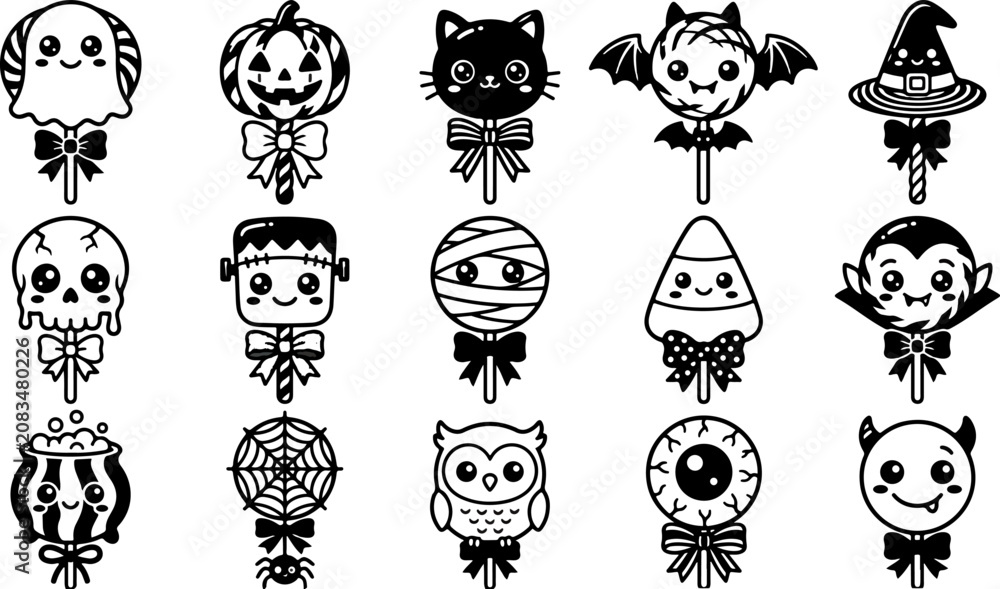 Obraz premium Halloween vector bundle 15 spooky lollipop illustrations for halloween decorations and designs