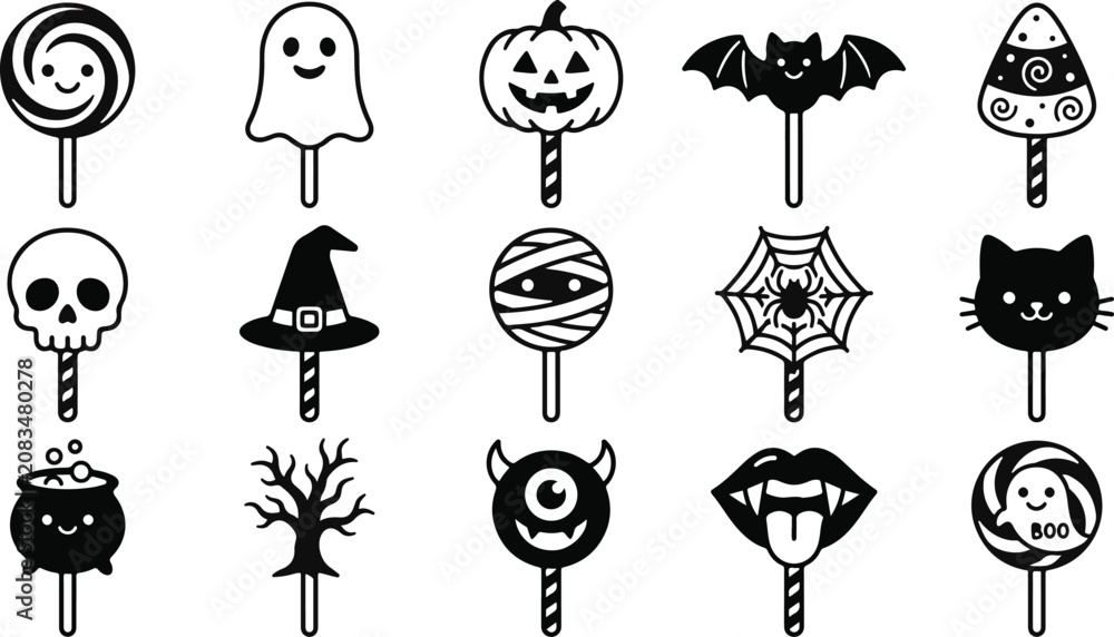 Naklejka premium Halloween vector bundle spooky icons for parties crafts and digital designs black white