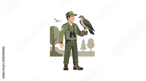 фотографія Man holding a large bird.