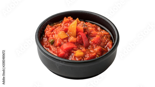 Canvastavla Bowl of delicious fresh tomato salsa sauce dip isolated on a transparent backgro