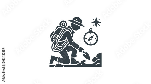 Canvastavla Man searching with compass outdoors.